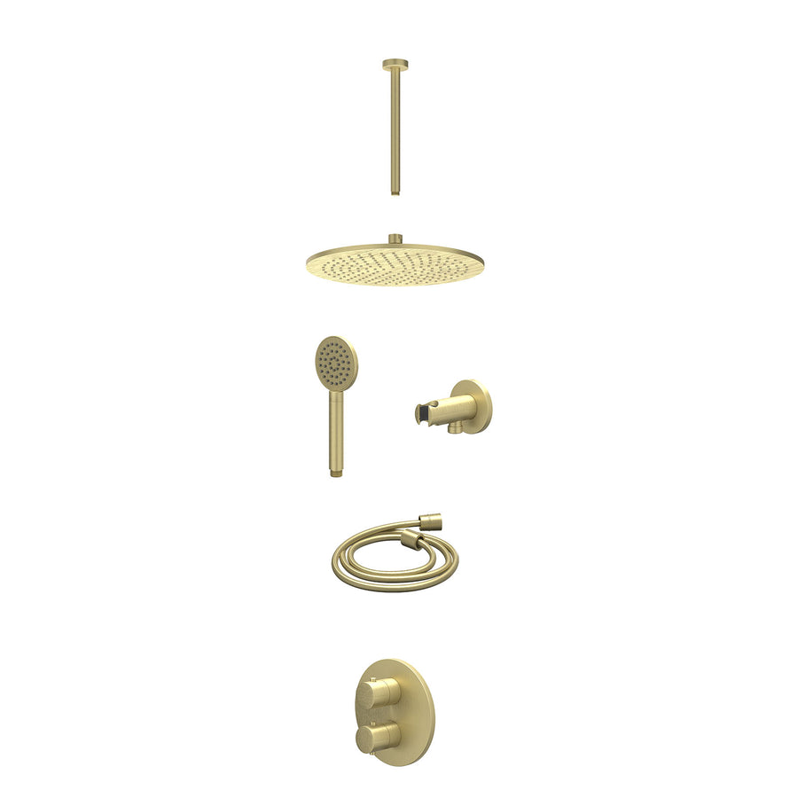 IVY Excl. inbouwbox regendoucheset inbouwthermostaatkraan met 2-weg stop-omstel, plafondbuis 30cm, R30cmME, houder met uitlaat, doucheslang 150cm en satin spray handdouche – Gebr. 