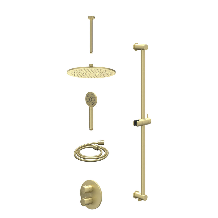 IVY Excl. inbouwbox regendoucheset inbouwthermostaatkraan met 2-weg stop-omstel, plafondbuis 30cm, R30cmME, glijstang met uitlaat, doucheslang 150cm en satin spray handdouche – Geb