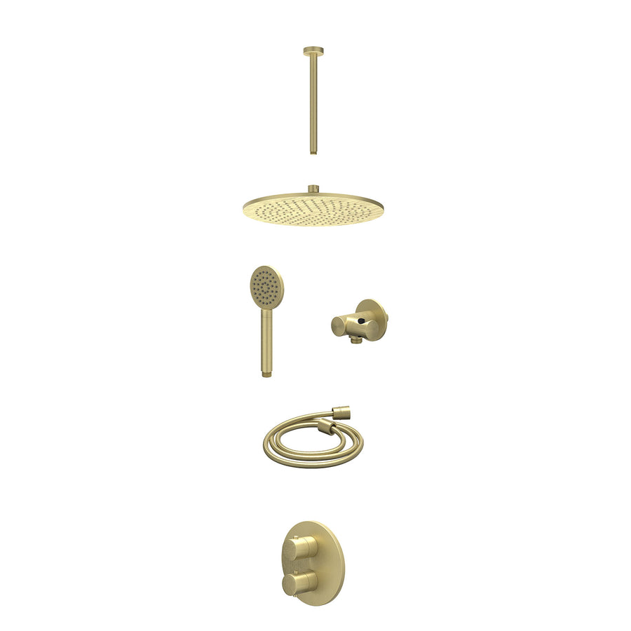 IVY Excl. inbouwbox regendoucheset inbouwthermostaatkraan met 2-weg stop-omstel, plafondbuis 30cm, R30cmME, verstelbare steun met geïnt. uitlaat, doucheslang 150cm en satin spray h