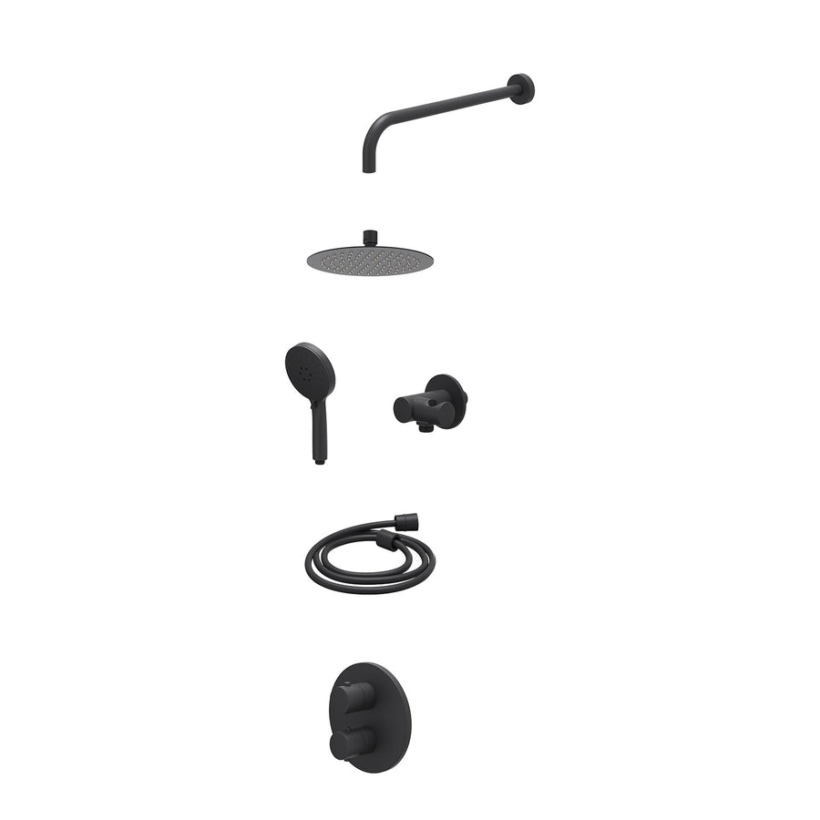 IVY Excl. inbouwbox regendoucheset inbouwthermostaatkraan met 2-weg stop-omstel, wandarm, R20cmSL, verstelbare steun met geïnt. uitlaat, doucheslang 150cm en 3-standen handdouche –