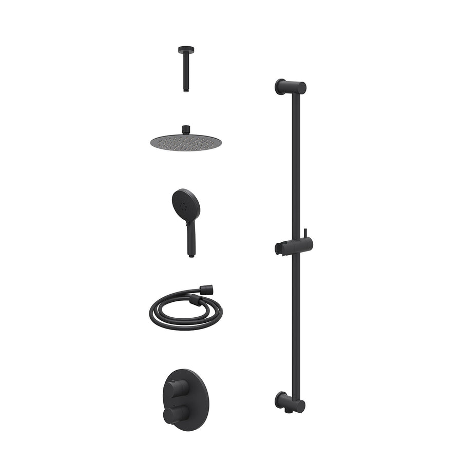 IVY Excl. inbouwbox regendoucheset inbouwthermostaatkraan met 2-weg stop-omstel, plafondbuis 15cm, R20cmSL, glijstang met uitlaat, doucheslang 150cm en 3-standen handdouche – Mat z