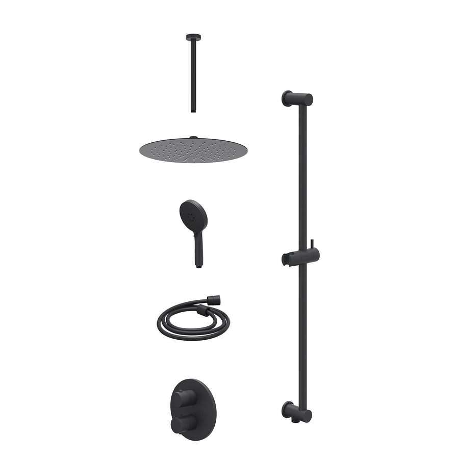 IVY Excl. inbouwbox regendoucheset inbouwthermostaatkraan met 2-weg stop-omstel, plafondbuis 30cm, R30cmSL, glijstang met uitlaat, doucheslang 150cm en 3-standen handdouche – Mat z