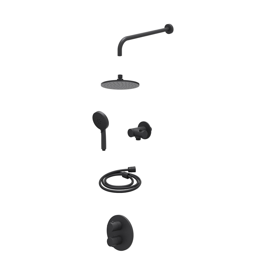 IVY Excl. inbouwbox regendoucheset inbouwthermostaatkraan met 2-weg stop-omstel, wandarm, R20cmME, verstelbare steun met geïnt. uitlaat, doucheslang 150cm en 3-standen handdouche –