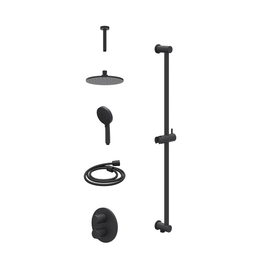 IVY Excl. inbouwbox regendoucheset inbouwthermostaatkraan met 2-weg stop-omstel, plafondbuis 15cm, R20cmME, glijstang met uitlaat, doucheslang 150cm en 3-standen handdouche – Mat z