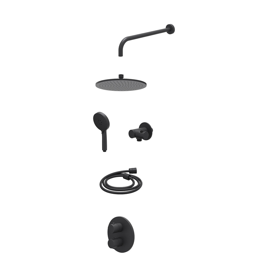 IVY Excl. inbouwbox regendoucheset inbouwthermostaatkraan met 2-weg stop-omstel, wandarm, R25cmME, verstelbare steun met geïnt. uitlaat, doucheslang 150cm en 3-standen handdouche –