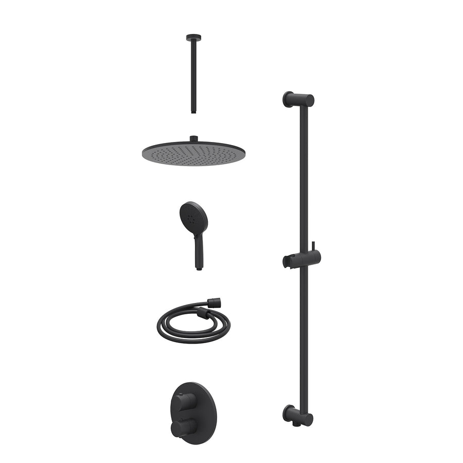 IVY Excl. inbouwbox regendoucheset inbouwthermostaatkraan met 2-weg stop-omstel, plafondbuis 30cm, R30cmME, glijstang met uitlaat, doucheslang 150cm en 3-standen handdouche – Mat z