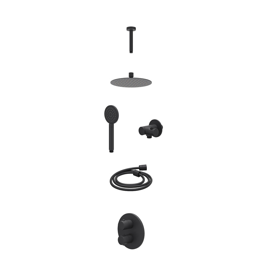IVY Excl. inbouwbox regendoucheset inbouwthermostaatkraan met 2-weg stop-omstel, plafondbuis 15cm, R20cmSL, verstelbare steun met geïnt. uitlaat, doucheslang 150cm en satin spray h