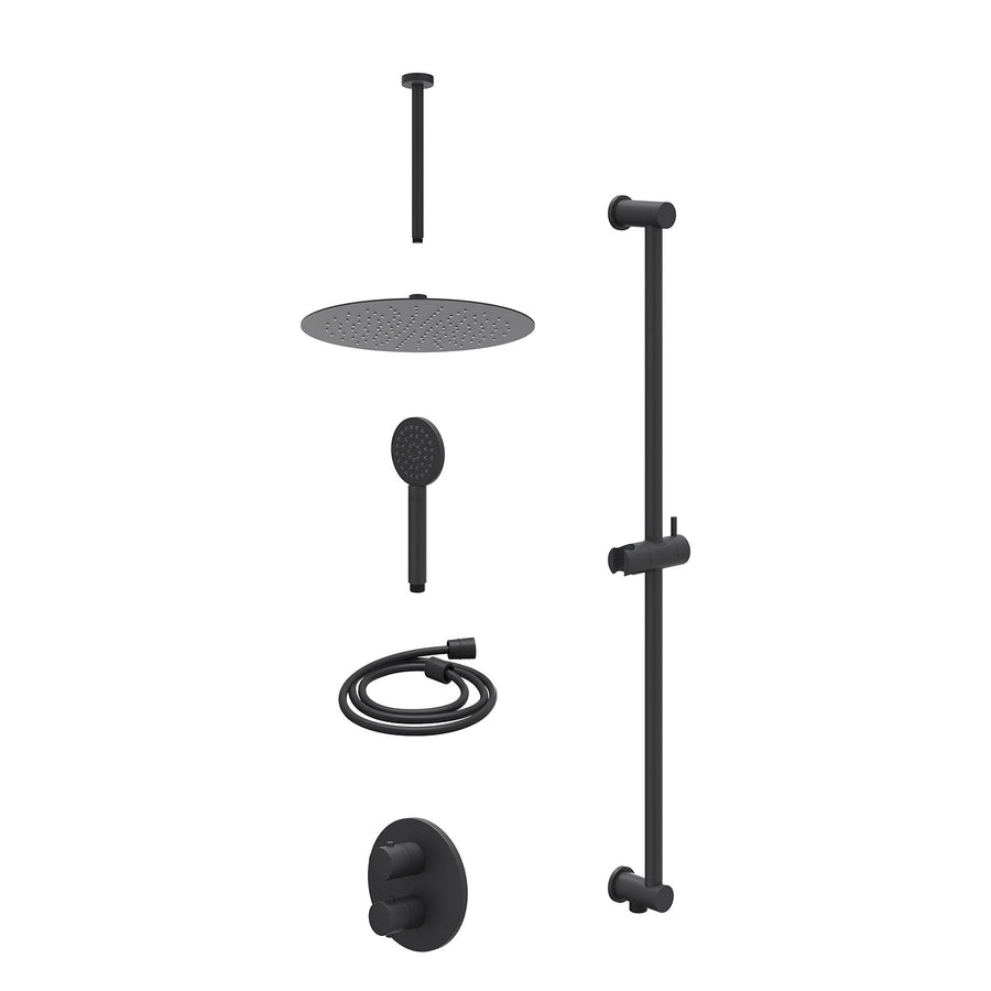 IVY Excl. inbouwbox regendoucheset inbouwthermostaatkraan met 2-weg stop-omstel, plafondbuis 30cm, R30cmSL, glijstang met uitlaat, doucheslang 150cm en satin spray handdouche – Mat