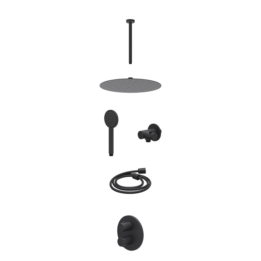 IVY Excl. inbouwbox regendoucheset inbouwthermostaatkraan met 2-weg stop-omstel, plafondbuis 30cm, R30cmSL, verstelbare steun met geïnt. uitlaat, doucheslang 150cm en satin spray h