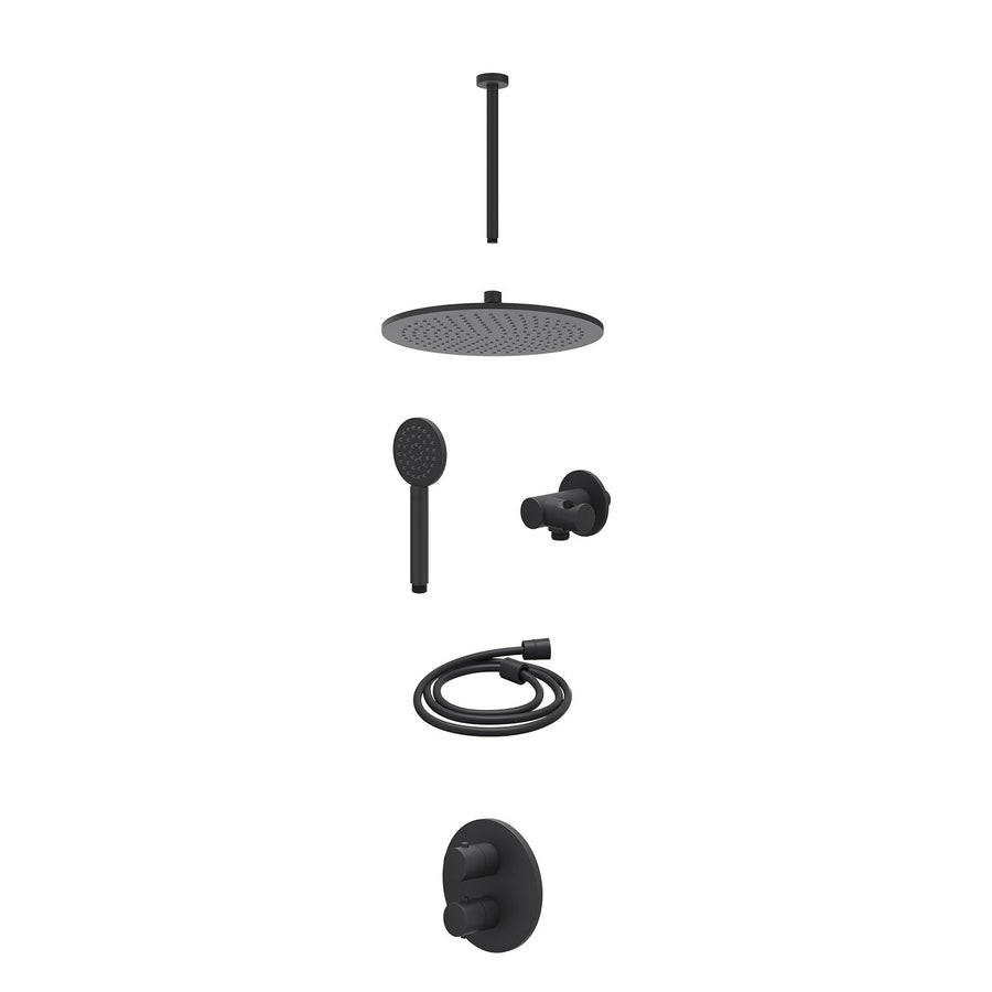IVY Excl. inbouwbox regendoucheset inbouwthermostaatkraan met 2-weg stop-omstel, plafondbuis 30cm, R30cmME, verstelbare steun met geïnt. uitlaat, doucheslang 150cm en satin spray h