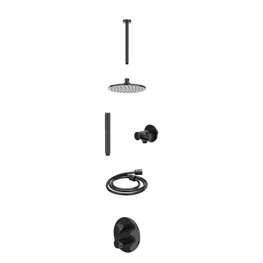 IVY Excl. inbouwbox regendoucheset inbouwthermostaatkraan met 2-weg stop-omstel, plafondbuis 30cm, R20cmME, verstelbare steun met geïnt. uitlaat, doucheslang 150cm en staafmodel – 