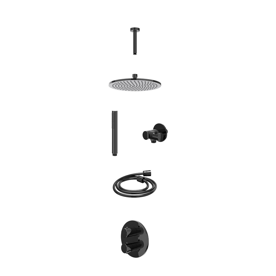 IVY Excl. inbouwbox regendoucheset inbouwthermostaatkraan met 2-weg stop-omstel, plafondbuis 15cm, R25cmME, verstelbare steun met geïnt. uitlaat, doucheslang 150cm en staafmodel – 