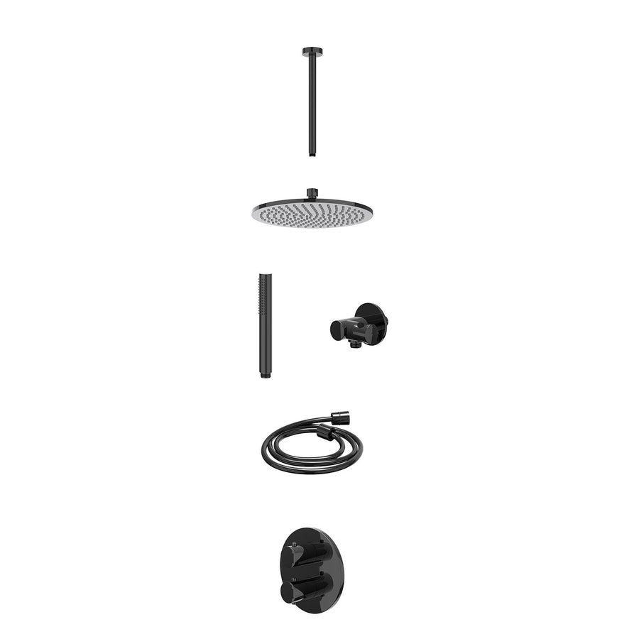 IVY Excl. inbouwbox regendoucheset inbouwthermostaatkraan met 2-weg stop-omstel, plafondbuis 30cm, R25cmME, verstelbare steun met geïnt. uitlaat, doucheslang 150cm en staafmodel – 