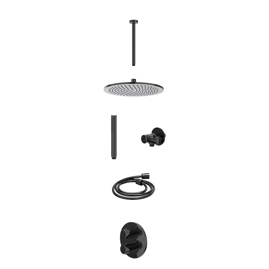 IVY Excl. inbouwbox regendoucheset inbouwthermostaatkraan met 2-weg stop-omstel, plafondbuis 30cm, R30cmME, verstelbare steun met geïnt. uitlaat, doucheslang 150cm en staafmodel – 