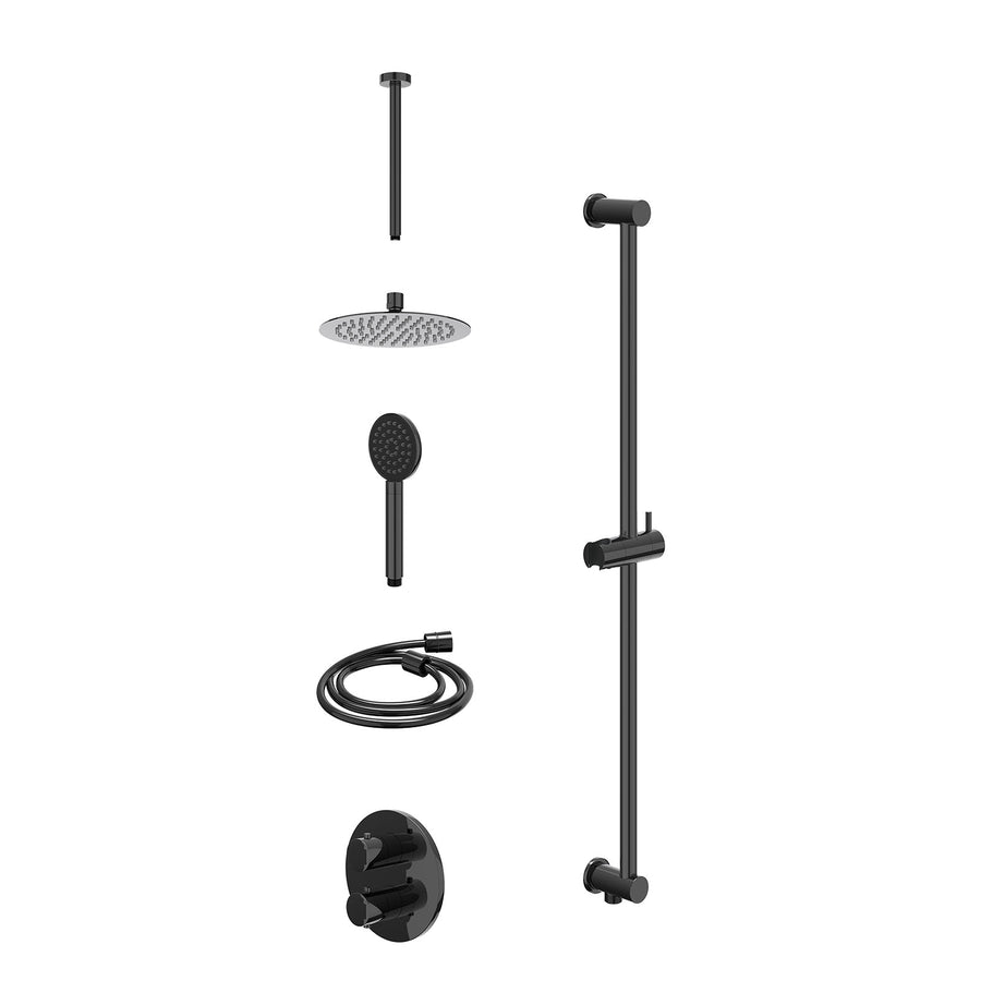 IVY Excl. inbouwbox regendoucheset inbouwthermostaatkraan met 2-weg stop-omstel, plafondbuis 30cm, R20cmSL, glijstang met uitlaat, doucheslang 150cm en satin spray handdouche – Zwa