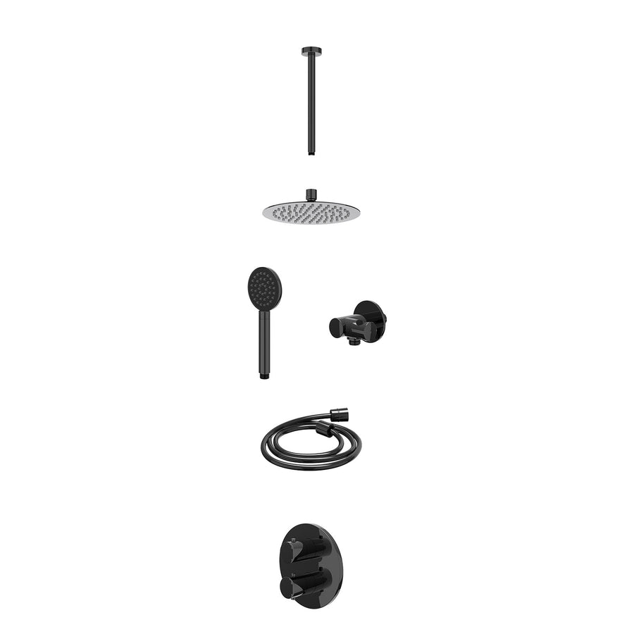IVY Excl. inbouwbox regendoucheset inbouwthermostaatkraan met 2-weg stop-omstel, plafondbuis 30cm, R20cmSL, verstelbare steun met geïnt. uitlaat, doucheslang 150cm en satin spray h