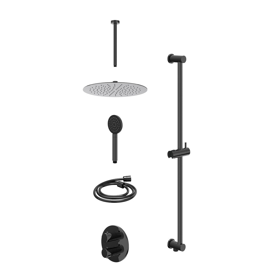 IVY Excl. inbouwbox regendoucheset inbouwthermostaatkraan met 2-weg stop-omstel, plafondbuis 30cm, R30cmSL, glijstang met uitlaat, doucheslang 150cm en satin spray handdouche – Zwa