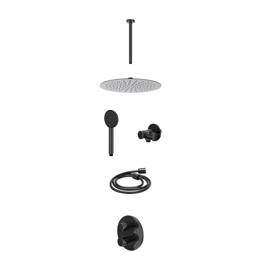 IVY Excl. inbouwbox regendoucheset inbouwthermostaatkraan met 2-weg stop-omstel, plafondbuis 30cm, R30cmSL, verstelbare steun met geïnt. uitlaat, doucheslang 150cm en satin spray h