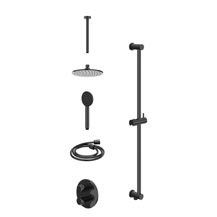 IVY Excl. inbouwbox regendoucheset inbouwthermostaatkraan met 2-weg stop-omstel, plafondbuis 30cm, R20cmME, glijstang met uitlaat, doucheslang 150cm en satin spray handdouche – Zwa