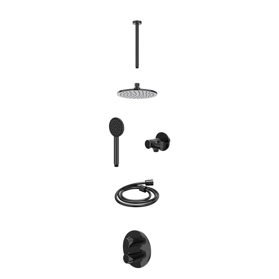 IVY Excl. inbouwbox regendoucheset inbouwthermostaatkraan met 2-weg stop-omstel, plafondbuis 30cm, R20cmME, verstelbare steun met geïnt. uitlaat, doucheslang 150cm en satin spray h