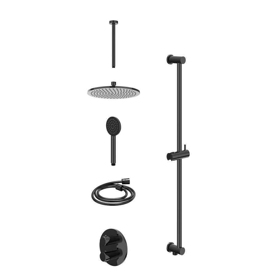 IVY Excl. inbouwbox regendoucheset inbouwthermostaatkraan met 2-weg stop-omstel, plafondbuis 30cm, R25cmME, glijstang met uitlaat, doucheslang 150cm en satin spray handdouche – Zwa