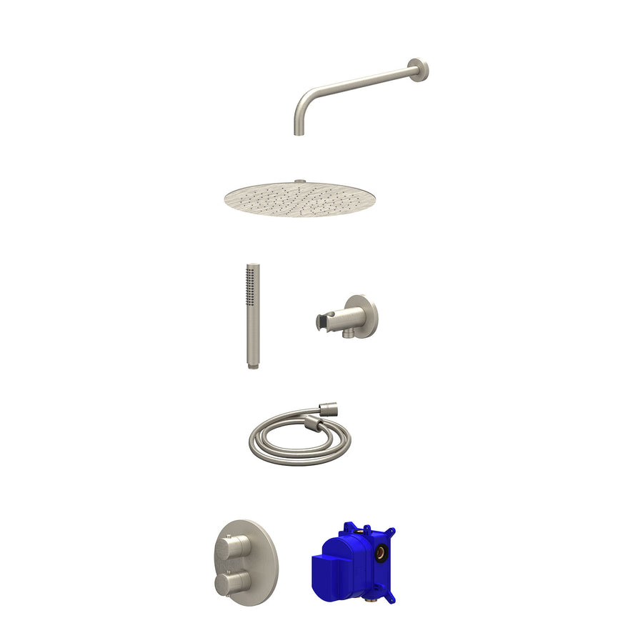 IVY Regendoucheset inbouwthermostaatkraan met 2-weg stop-omstel, wandarm, R30cmSL, houder met uitlaat, doucheslang 150cm en staafmodel – Gebr. nickel PVD