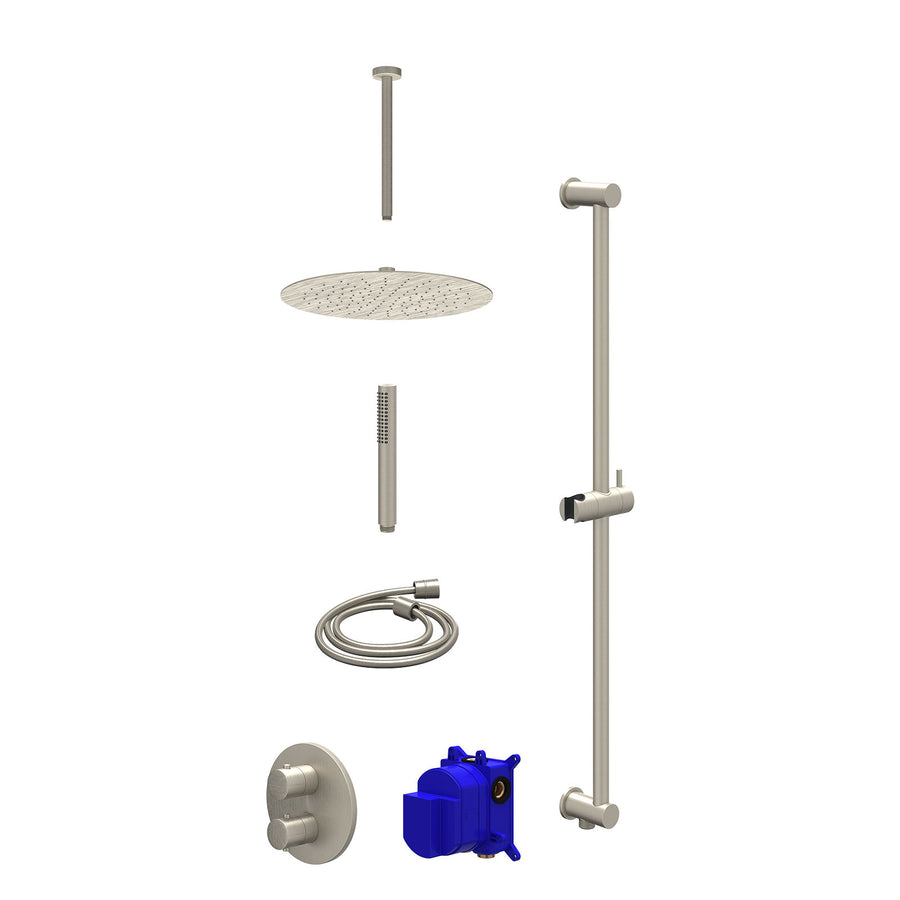 IVY Regendoucheset inbouwthermostaatkraan met 2-weg stop-omstel, plafondbuis 30cm, R30cmSL, glijstang met uitlaat, doucheslang 150cm en staafmodel – Gebr. nickel PVD