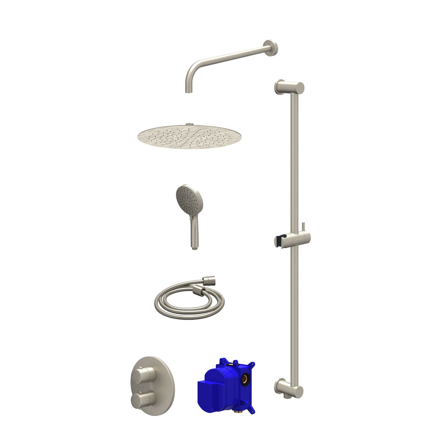 IVY Regendoucheset inbouwthermostaatkraan met 2-weg stop-omstel, wandarm, R30cmSL, glijstang met uitlaat, doucheslang 150cm en 3-standen handdouche – Gebr. nickel PVD
