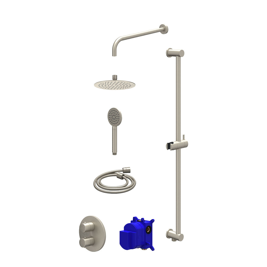 IVY Regendoucheset inbouwthermostaatkraan met 2-weg stop-omstel, wandarm, R20cmSL, glijstang met uitlaat, doucheslang 150cm en satin spray handdouche – Gebr. nickel PVD