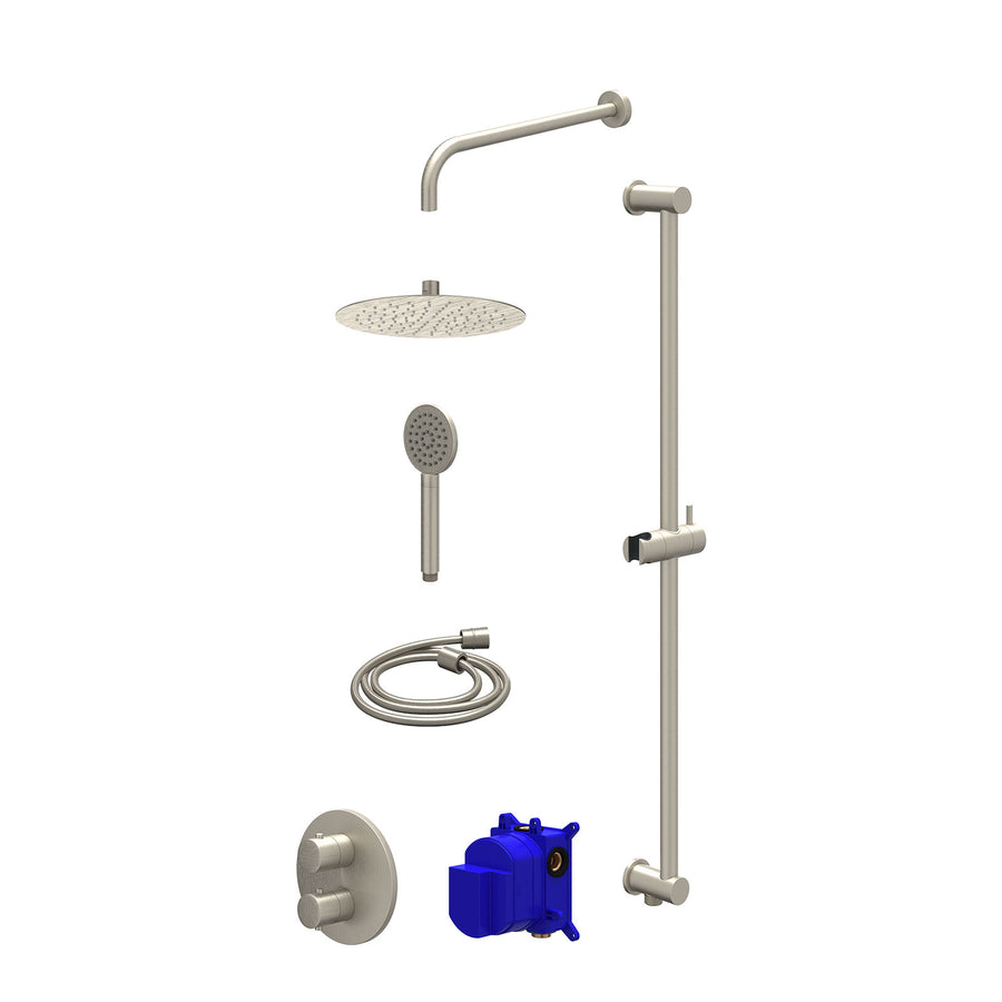 IVY Regendoucheset inbouwthermostaatkraan met 2-weg stop-omstel, wandarm, R25cmSL, glijstang met uitlaat, doucheslang 150cm en satin spray handdouche – Gebr. nickel PVD