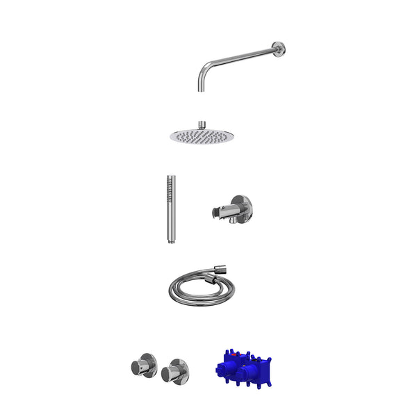 Regendoucheset inbouwthermostaatkraan met 2-weg stop-omstel symmetry, 40cm wandarm, R20cmSL, houder met uitlaat, doucheslang 150cm en staafmodel