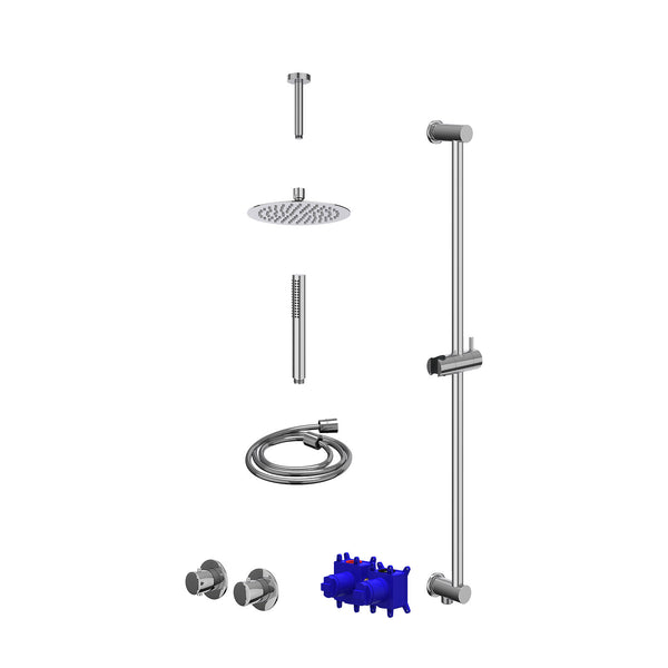 Regendoucheset inbouwthermostaatkraan met 2-weg stop-omstel symmetry, 15cm plafondbuis, R20cmSL, glijstang met uitlaat, doucheslang 150cm en staafmodel