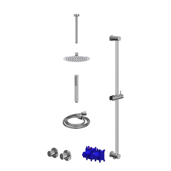 Regendoucheset inbouwthermostaatkraan met 2-weg stop-omstel symmetry, 30cm plafondbuis, R20cmSL, glijstang met uitlaat, doucheslang 150cm en staafmodel