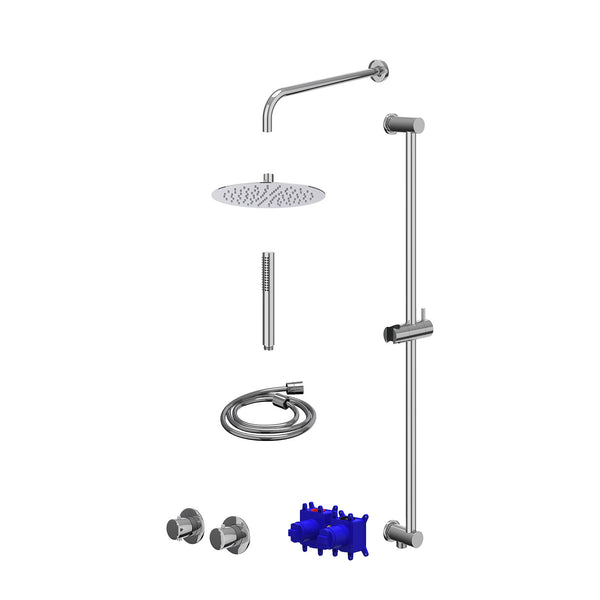 Regendoucheset inbouwthermostaatkraan met 2-weg stop-omstel symmetry, 40cm wandarm, R25cmSL, glijstang met uitlaat, doucheslang 150cm en staafmodel