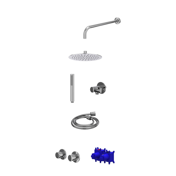 Regendoucheset inbouwthermostaatkraan met 2-weg stop-omstel symmetry, 40cm wandarm, R25cmSL, verstelbare steun met geïnt. uitlaat, doucheslang 150cm en staafmodel