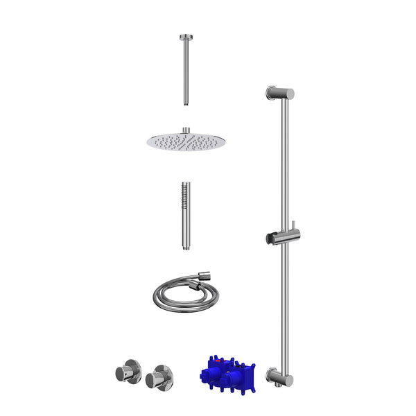 Regendoucheset inbouwthermostaatkraan met 2-weg stop-omstel symmetry, 30cm plafondbuis, R25cmSL, glijstang met uitlaat, doucheslang 150cm en staafmodel