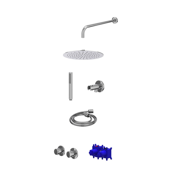 Regendoucheset inbouwthermostaatkraan met 2-weg stop-omstel symmetry, 40cm wandarm, R30cmSL, houder met uitlaat, doucheslang 150cm en staafmodel