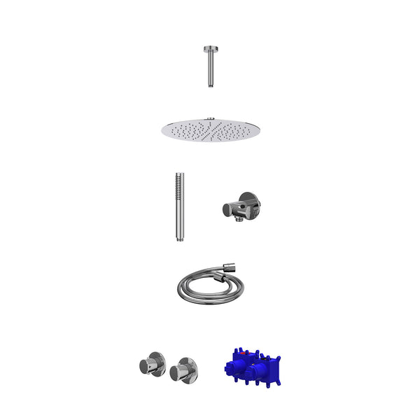 Regendoucheset inbouwthermostaatkraan met 2-weg stop-omstel symmetry, 15cm plafondbuis, R30cmSL, verstelbare steun met geïnt. uitlaat, doucheslang 150cm en staafmodel