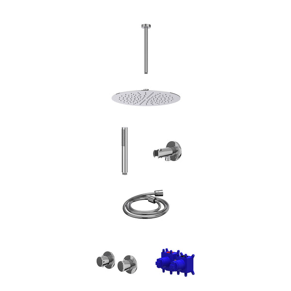 Regendoucheset inbouwthermostaatkraan met 2-weg stop-omstel symmetry, 30cm plafondbuis, R30cmSL, houder met uitlaat, doucheslang 150cm en staafmodel