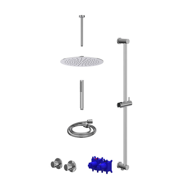 Regendoucheset inbouwthermostaatkraan met 2-weg stop-omstel symmetry, 30cm plafondbuis, R30cmSL, glijstang met uitlaat, doucheslang 150cm en staafmodel