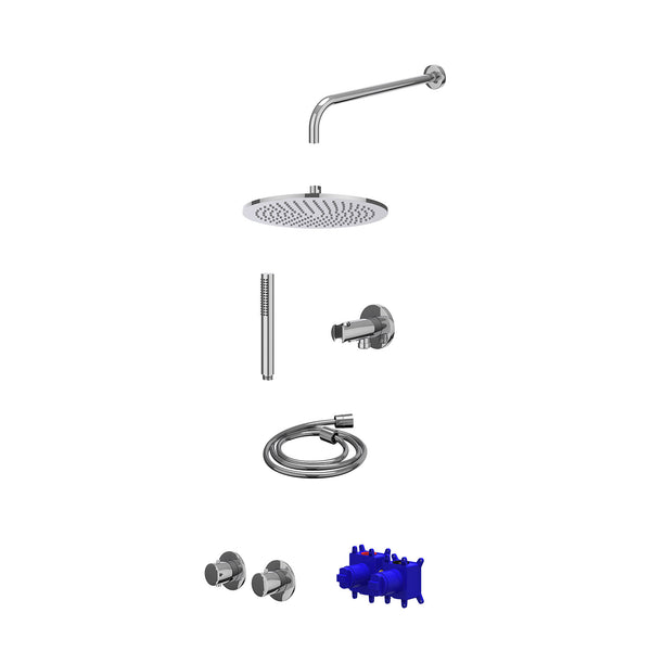 Regendoucheset inbouwthermostaatkraan met 2-weg stop-omstel symmetry, 40cm wandarm, R30cmME, houder met uitlaat, doucheslang 150cm en staafmodel