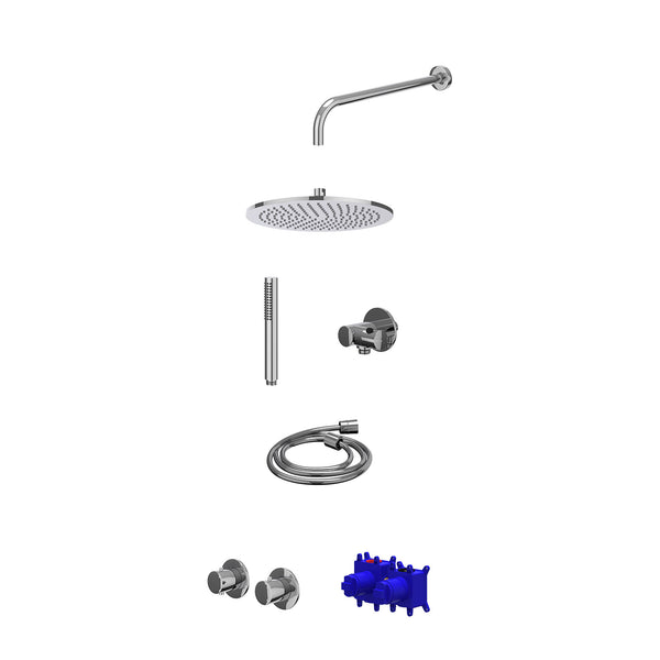 Regendoucheset inbouwthermostaatkraan met 2-weg stop-omstel symmetry, 40cm wandarm, R30cmME, verstelbare steun met geïnt. uitlaat, doucheslang 150cm en staafmodel