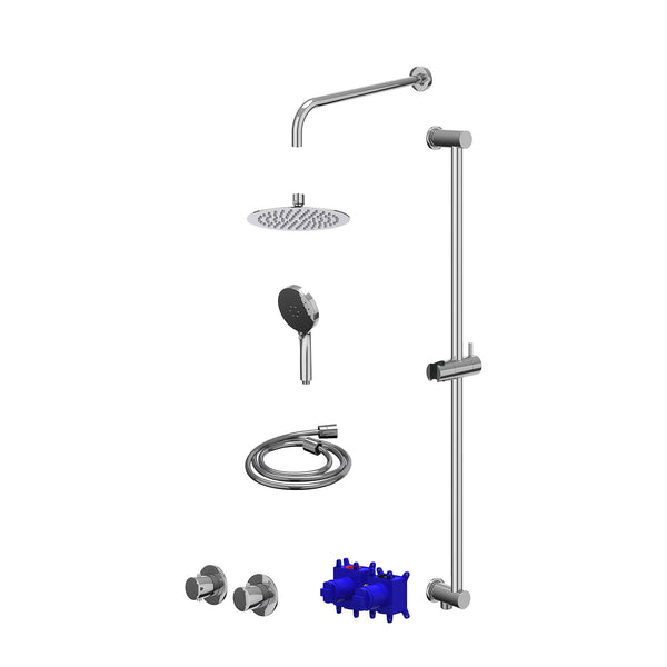 Regendoucheset inbouwthermostaatkraan met 2-weg stop-omstel symmetry, 40cm wandarm, R20cmSL, glijstang met uitlaat, doucheslang 150cm en 3-standen handdouche