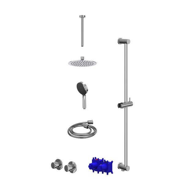 Regendoucheset inbouwthermostaatkraan met 2-weg stop-omstel symmetry, 30cm plafondbuis, R20cmSL, glijstang met uitlaat, doucheslang 150cm en 3-standen handdouche