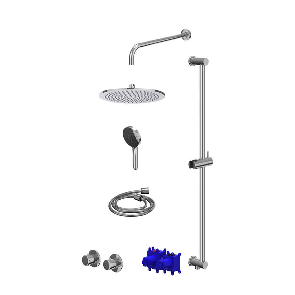 Regendoucheset inbouwthermostaatkraan met 2-weg stop-omstel symmetry, 40cm wandarm, R30cmME, glijstang met uitlaat, doucheslang 150cm en 3-standen handdouche