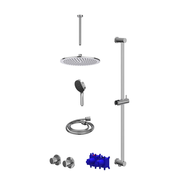 Regendoucheset inbouwthermostaatkraan met 2-weg stop-omstel symmetry, 30cm plafondbuis, R30cmME, glijstang met uitlaat, doucheslang 150cm en 3-standen handdouche