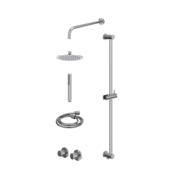 Excl. inbouwbox regendoucheset inbouwthermostaatkraan met 2-weg stop-omstel symmetry, 40cm wandarm, R20cmSL, glijstang met uitlaat, doucheslang 150cm en staafmodel