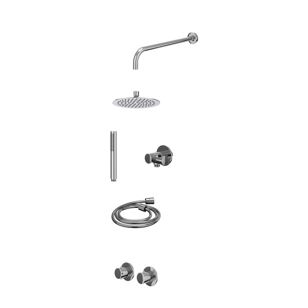 Excl. inbouwbox regendoucheset inbouwthermostaatkraan met 2-weg stop-omstel symmetry, 40cm wandarm, R20cmSL, verstelbare steun met geïnt. uitlaat, doucheslang 150cm en staafmodel