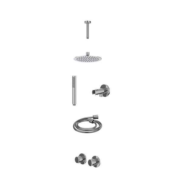 Excl. inbouwbox regendoucheset inbouwthermostaatkraan met 2-weg stop-omstel symmetry, 15cm plafondbuis, R20cmSL, houder met uitlaat, doucheslang 150cm en staafmodel