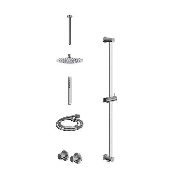 Excl. inbouwbox regendoucheset inbouwthermostaatkraan met 2-weg stop-omstel symmetry, 30cm plafondbuis, R20cmSL, glijstang met uitlaat, doucheslang 150cm en staafmodel